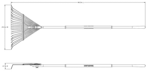 Blueprint of Sturdy Steel Tine Leaf Rake With Hardwood and Steel Handle for Lawns and Dethatching 22 Tines 21.6 Inch Head Black