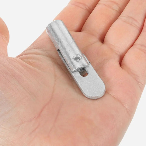 Heavy Duty Scaffold Guardrail Lock Pins 20 Pack Zinc Plated Steel Fixing Pegs held in hand showcasing design and size.