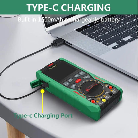 3 In 1 Handheld Oscilloscope Digital Multimeter And Signal Generator Portable Tool with Type-C charging connected to a laptop