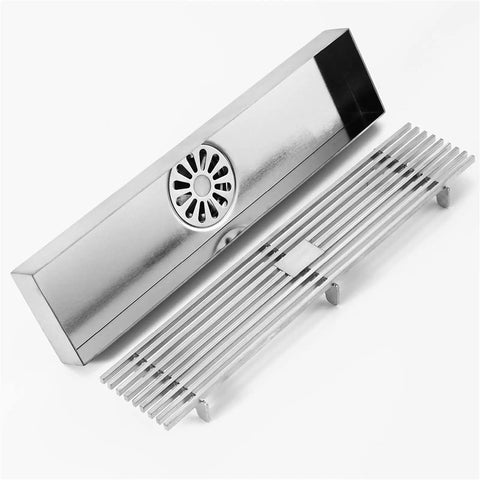 Built Different Rectangular Drain Cover With Removable Tile Grate And Hair Catcher Brushed Black Stainless Steel Finish for modern bathroom design.