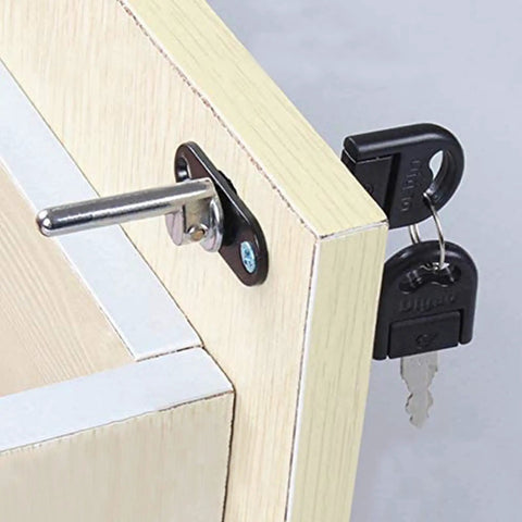 Two Pack Drawer Locks With Keys For Cabinets And File Cabinets Zinc Alloy Desk Locks For Furniture Locker Showcases Black Keyed Different 40mm Locking Rod And 16mm Cylinder displayed on wooden panel close-up