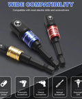 Heavy Duty 3 Piece Impact Socket Adapter Set With One Quarter Inch Hex Shank Chrome Vanadium Steel Drill Extension Includes One Quarter Inch Three Eighth Inch And One Half Inch Drive Adapters With Storage Holder Workhorse displayed with color rings