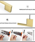 30 Pack 5 Inch Brushed Gold Cabinet Pulls Zinc Alloy Drawer Handles, showing waterproof design and installation with screws.