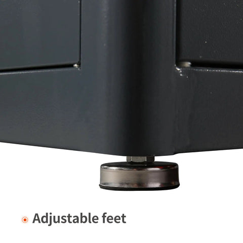 Close-up of adjustable feet on Heavy Duty CNC Tool Cabinet CAT40 Tool Holder Rack With ABS Buffering Liners Water Resistant Steel.