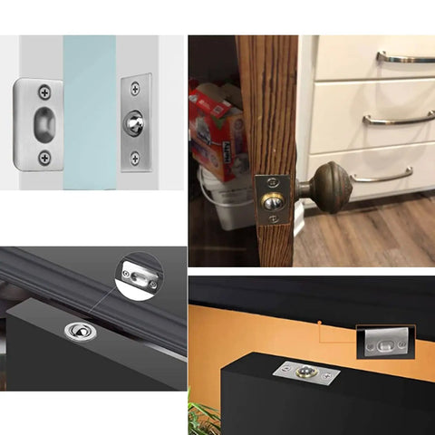 4 Sets Small Closet Door Ball Catch Kit in Stainless Steel with Strike Plate, Brushed Finish and Satin Nickel Facing on Cabinet