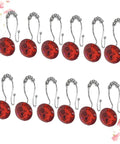 Clear Shower Curtain Hooks 12 Pack Easy Glide Double Curtain Hooks For Bath Quick Release Liner Rings Red Acrylic Accents