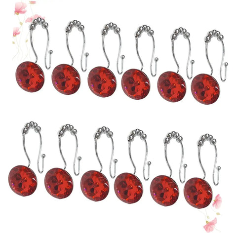 Clear Shower Curtain Hooks 12 Pack Easy Glide Double Curtain Hooks For Bath Quick Release Liner Rings Red Acrylic Accents