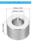 Heavy Duty M8 Aluminum Spacers Set Five Pieces 8.2mm ID 16mm OD 10mm Thick Standoff For Five Sixteenths Inch Or M8 Screws Garage Grade Durable Silver Aluminum Spacers For Automotive And DIY Projects shown with dimensions