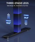 FLEXISPOT E6G CyberX RGB LED Electric Gaming Standing Desk 55 Inch showing three-stage legs with height adjustments from 24.4" to 50".