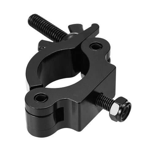 MFL heavy-duty truss clamp, close-up view, black aluminum alloy, fits 1.5-2 in truss, 660 lb capacity