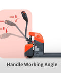 Heavy Duty Tory 3300 Lb Full Electric Pallet Jack With Long Battery Life showing multifunction handle working angle.