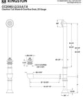 Technical drawing of Retro Clawfoot Tub Drain With Lift And Turn Stopper Brushed Nickel Finish, dimensions labeled.