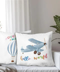 Soft Flannel Nursery Pillow Cases 18x18 Set Of 2 Featuring Hot Air Balloon And Airplane Theme For Boys Room And Toddler Playroom