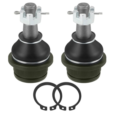 2 Pieces Front Lower A Arm Ball Joint For Kawasaki Mule 600 610 KAF400 KAF540 KAF620 KAF950 4000 4010 OEM 59266 1080 Heavy Duty UTV Replacement Part For Smooth Steering And Rugged Trail Riding. Two black ball joints with cotter pins and snap rings