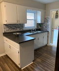 Kitchen featuring Kitchen Countertop Vinyl Wrap Self Adhesive Matte Gray Soapstone Look Peel And Stick For DIY Reno And Home Decor Waterproof Heat Resistant Laminate Sheet