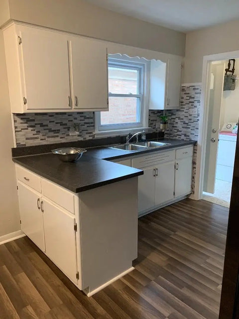 Kitchen featuring Kitchen Countertop Vinyl Wrap Self Adhesive Matte Gray Soapstone Look Peel And Stick For DIY Reno And Home Decor Waterproof Heat Resistant Laminate Sheet