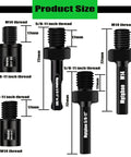 Core Drill Bit Adapter M14 Female To Three Eighths Hex Shank For Hammer Drills And Rotary Hammers, product size comparison