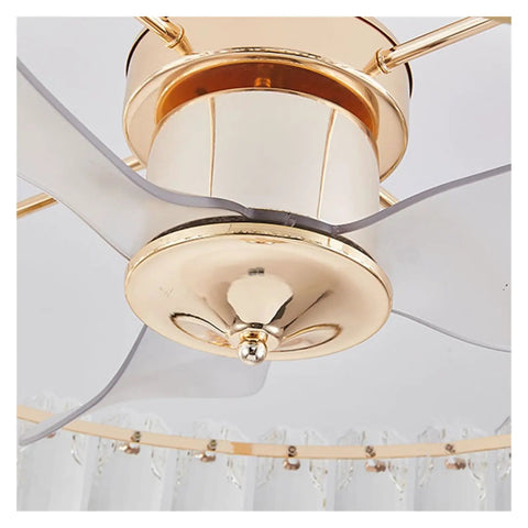 Top Tier Modern Crystal Ceiling Fan Pendant Light Delivering A Killer Warm Glow For Fresh Home Decor In Your Living Room Bedroom Dining Space Or Office Setup close-up of fan blades and motor.