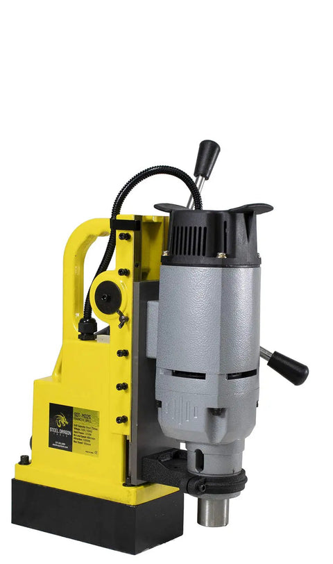 Workhorse Magnetic Drill Press Equipped With MT3 Spindle Taper And 13 Piece Annular Cutter Set front view showing 1350W motor and sturdy base.