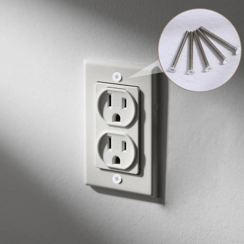 Forty Pack Super Long Outlet Screws Two Inch Flat Head White Painted Stainless Steel Machine Threads For Electric Box Hardware Quick Fix wonky and sunken wall plates installed in an outlet.