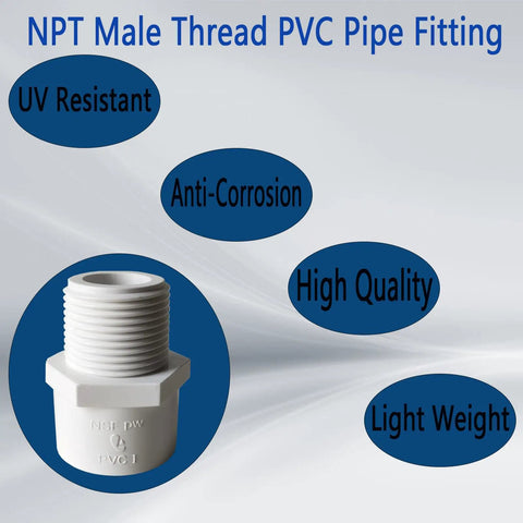 Ten Pack Three Quarter Inch NPT Male Thread PVC Pipe Fitting Adapter Connector For Sch 40 PVC Pipe Plumbing Water Line Socket To Male NPT Fittings