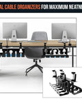 Two Pack 15.75 Inch Under Desk Cable Management Tray Set installed with cords, heavy duty organizer for cluttered desks, wire basket view
