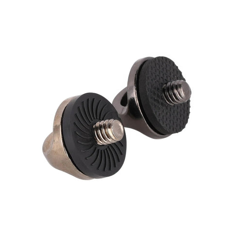 Close-up of No Sweat Quick Release Screws For Camera Shoulder Straps With Heavy Duty Metal Clips, Snag And Swap Strap Mount Adapter Kit for DSLR.