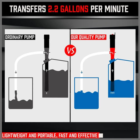 Comparison of ordinary pump versus Electric Hand Pump Portable Battery Powered Transfer Pump Multi Use Siphon Liquid Extractor For Gasoline Diesel Fuel And Water Transfer Lightning Fast 2.2 GPM Siphon With Locking Clip