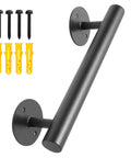 One Foot Matte Black Indoor Stair Railing And Short Metal Handrail Built Tough As Nails With Heavy Steel Pipe and galvanizing brackets, includes mounting screws.