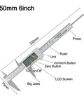 Micpointik Digital Caliper 6 Inch showing LCD screen, measuring jaws, and buttons for accurate 4-way measurements.