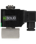 Side view of Quarter Inch High Pressure Solenoid Valve 160 Bar Stainless Steel 12V DC High Temperature IP65 for fluid control.