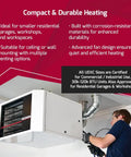 30K BTU Horizontal Propane Forced Air Garage Heater Heavy Duty Powerhouse, mounted in workspace with venting options.