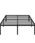 Heavy Duty Steel Platform Bed For Full Size Mattresses, matte black frame with built-in slats, zero fuss assembly.