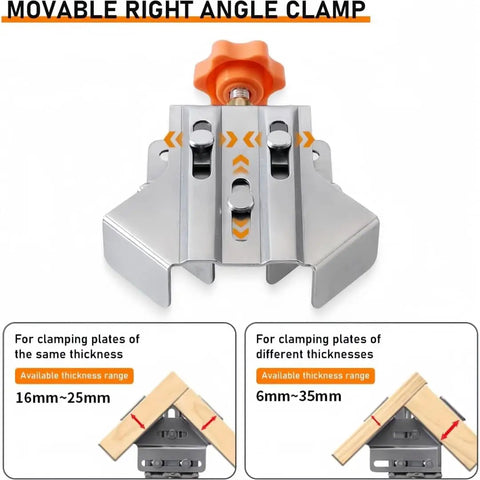 Stainless Steel 90 Degree Corner Clamp Set With Adjustable Swivel Jaws, Dope Pro Grade Right Angle Woodworking Clamp For DIY Cabinet Framing, Precise Joint Alignment, And Workshop Projects; movable right angle clamp for 16mm-25mm plates