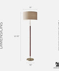 Oak Veneer Floor Lamp With Off White Fabric Shade, 3 Way Dimming For Bedroom And Living Room, Tall 60 Inch Lighting