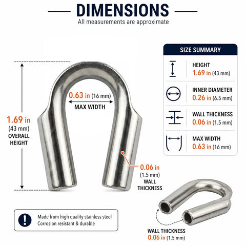Beefed Up Stainless Steel Wire Rope Thimbles 6Mm Cable Protector Sleeve For Marine Rigging And Diy dimensions and size details