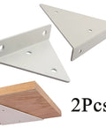 Heavy Duty Floating Shelf Brackets 2 Pack Wall Mounted Metal Supports Built Like A Tank 3mm Steel One Piece Rust Proof Triangle Mount For Diy Home Storage 7.9 Inches Long, showing two white triangular brackets.