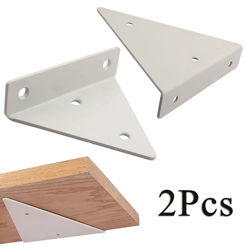 Heavy Duty Floating Shelf Brackets 2 Pack Wall Mounted Metal Supports Built Like A Tank 3mm Steel One Piece Rust Proof Triangle Mount For Diy Home Storage 7.9 Inches Long, showing two white triangular brackets.