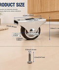 Product size chart for Mini Fixed Caster Wheels Set For Small Furniture And Appliances Low Profile Non Swivel Rubber Casters
