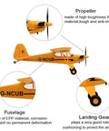 Diagram showing parts of A160 J3 Brushless RC Plane With 5CH 3D/6G Modes, Lightweight EPP Stunt Glider, and materials used.