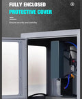 Rock Solid CNC Milling Machine Packed With A Slick Internal Cooling System And Fully Enclosed Safety Guard, showing protective cover and stability features.