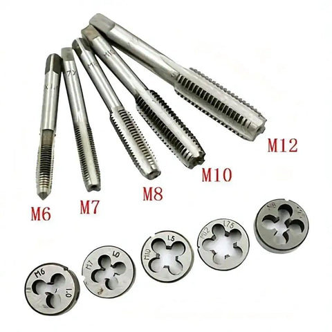 Dope 12 Piece Metric Tap And Die Set M3 To M12 For Bolt Nut Repair With Reamers Straight Thread Plugs Alloy Steel Cutting Tools For Rusty Stripped Threads Restoration Kit, M6-M12 taps and dies