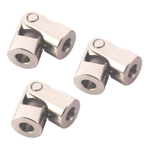 Three silver metal 3mm-to-3mm U-joint steering shaft couplers for RC cars