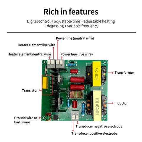 40KHz Ultrasonic Transducer Kit For PCB Cleaning with labeled circuit components