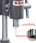 Close-up of Arbor Press 2-Ton Beefy Manual Press for Bearing Installation, showing lock screw M6 x 8 mm and piston hole 13 mm.