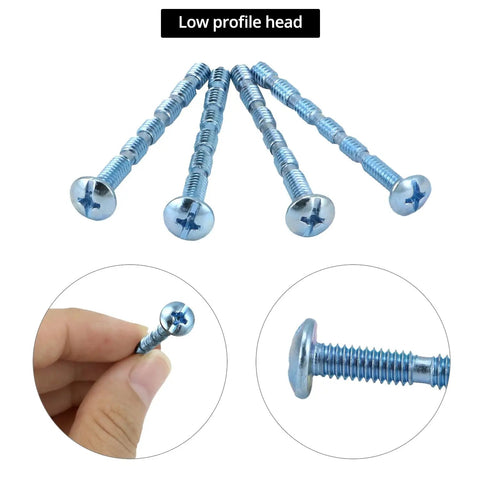 Close-up of zinc-plated 100 Pack Truss Head Break Away Screws Thread Size 8 32 1.75 Inch Length for cabinets