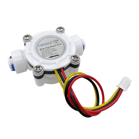 Water Flow Sensor With Quick Connect Plug And Play Fittings, Hall Effect Flowmeter, Food Grade Plastic, G1/4 adapter, RoHS compliant