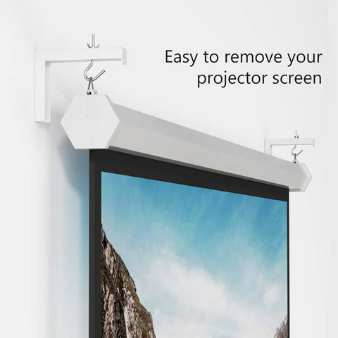 Rock Solid Universal Projector Screen Ceiling Mount With Heavy Duty Steel Brackets And Adjustable L Shape Hook for easy screen removal.