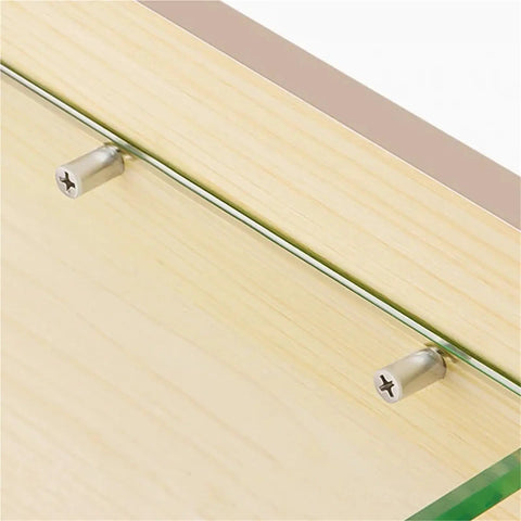 Bullyproof Self Tapping Screws For Cabinet Laminate Support and Wardrobe Partitions Non Slip Glass Shelf Brackets, close-up detail.