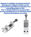 Heavy Duty Right Angle Vise With High Precision Flat Jaw Pliers For CNC Milling Machines And Grinders Built Damn Tough Industrial Steel Construction that showcases a T-shaped screw and stability for precision work.
